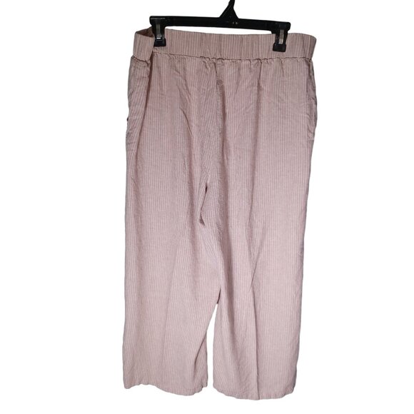 Cupio Wide Leg Pants Womens Large Linen Blend Pink Striped Lagenlook Baggy - Picture 5 of 11